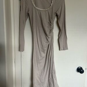 Anthropologie Beige Striped Long Sleeve Dress